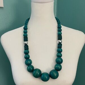 Teal Beaded Necklace with Silver Accents